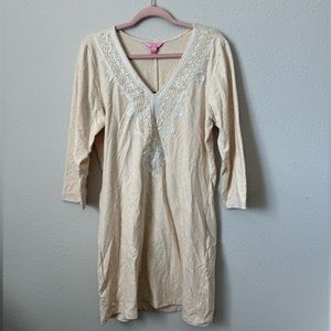 NWT LILLY PULITZER XL HEARTHERED CAMEL CLARKSON EMBELLISHED NECKLINE